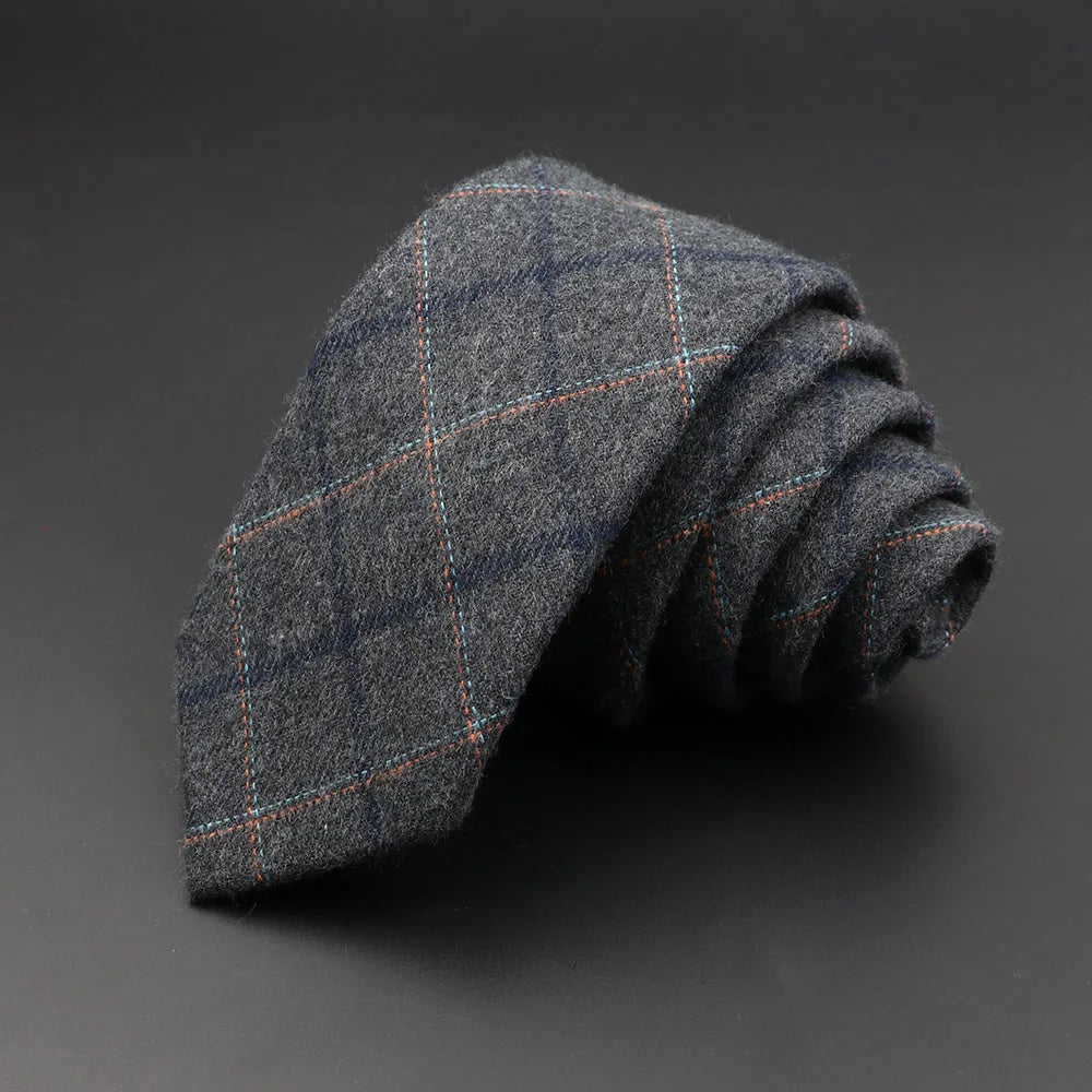 Mens Handmade Skinny Grey Plaid Tie - Classic Cotton Cashmere Accessory - ZOOMNSTORE