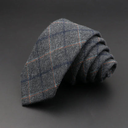 Mens Handmade Skinny Grey Plaid Tie - Classic Cotton Cashmere Accessory - ZOOMNSTORE