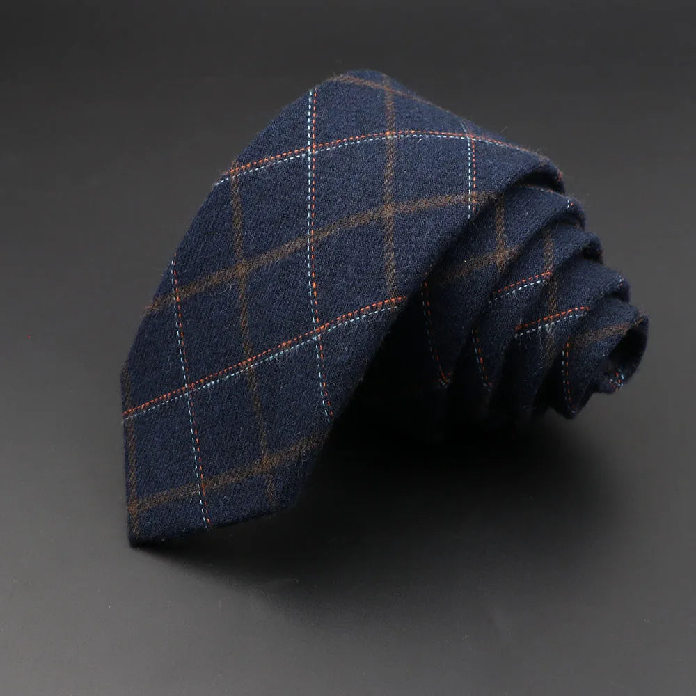 Mens Handmade Skinny Grey Plaid Tie - Classic Cotton Cashmere Accessory - ZOOMNSTORE