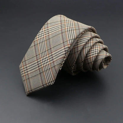 Mens Handmade Skinny Grey Plaid Tie - Classic Cotton Cashmere Accessory - ZOOMNSTORE