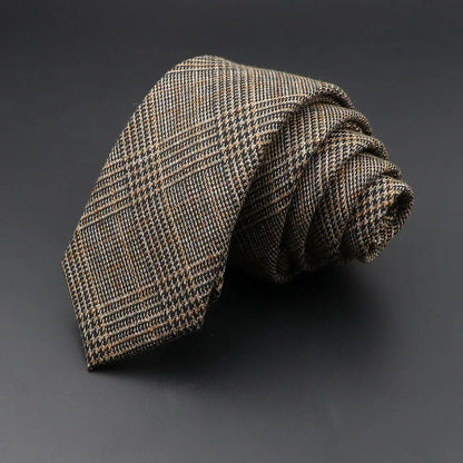 Mens Handmade Skinny Grey Plaid Tie - Classic Cotton Cashmere Accessory - ZOOMNSTORE
