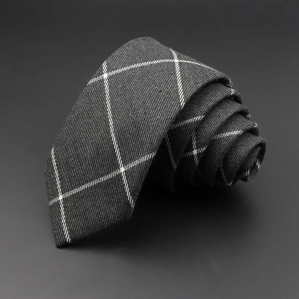 Mens Handmade Skinny Grey Plaid Tie - Classic Cotton Cashmere Accessory - ZOOMNSTORE