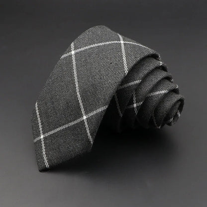 Mens Handmade Skinny Grey Plaid Tie - Classic Cotton Cashmere Accessory - ZOOMNSTORE