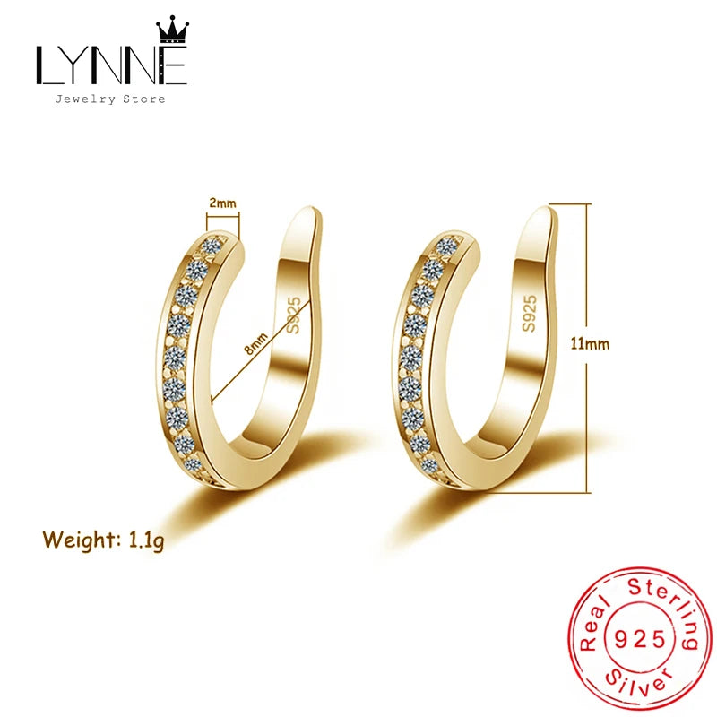 Clip Earrings Silver - 925 Sterling Zircon No Hole Round Shape Ear Cuff - ZOOMNSTORE