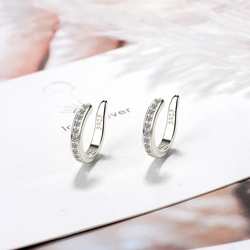 Clip Earrings Silver - 925 Sterling Zircon No Hole Round Shape Ear Cuff - ZOOMNSTORE