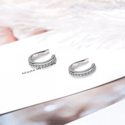 Clip Earrings Silver - 925 Sterling Zircon No Hole Round Shape Ear Cuff - ZOOMNSTORE
