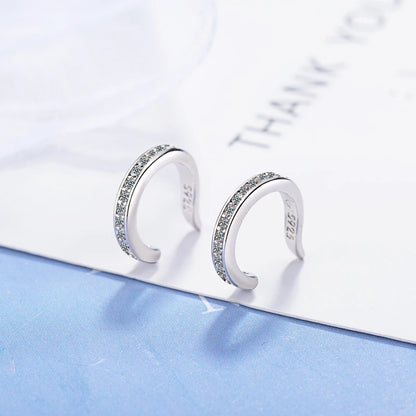 Clip Earrings Silver - 925 Sterling Zircon No Hole Round Shape Ear Cuff - ZOOMNSTORE