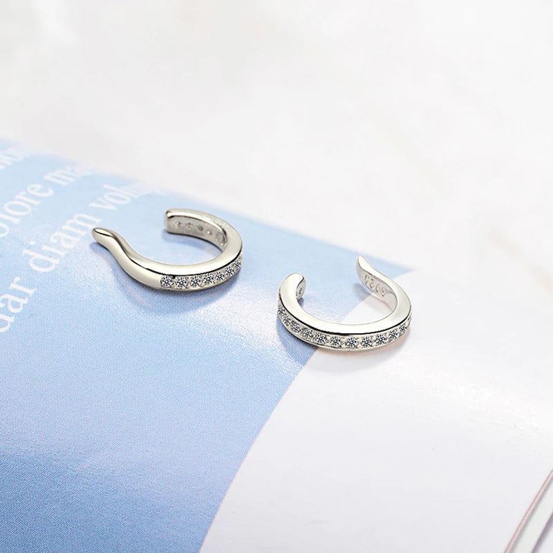 Clip Earrings Silver - 925 Sterling Zircon No Hole Round Shape Ear Cuff - ZOOMNSTORE