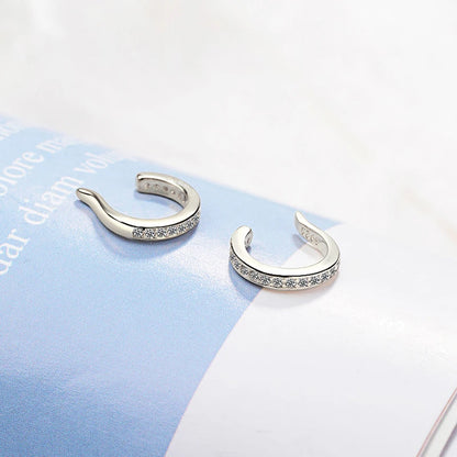 Clip Earrings Silver - 925 Sterling Zircon No Hole Round Shape Ear Cuff - ZOOMNSTORE