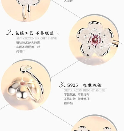 Korea Style Crystal Cherry Blossom Flower Clip on Earrings Without Piercing for Girls Party Sweet 925 Silver No Hole Ear Clip - ZOOMNSTORE