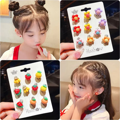 Cute Flower Ear Clips - 10pcs Girls Earrings No Ear Hole Jewelry for Kids - ZOOMNSTORE