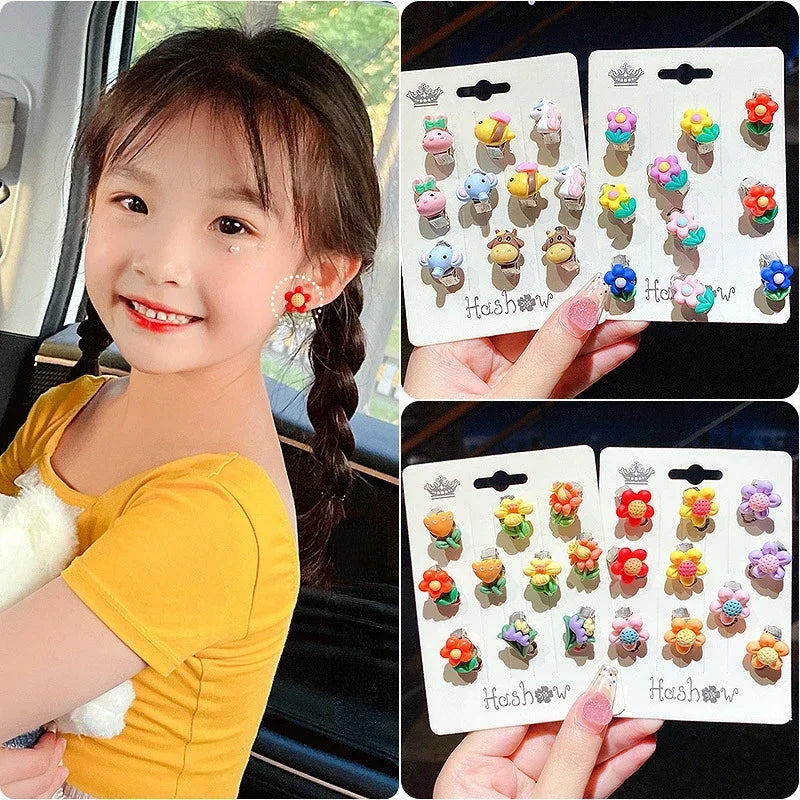 Cute Flower Ear Clips - 10pcs Girls Earrings No Ear Hole Jewelry for Kids - ZOOMNSTORE