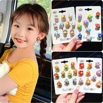 Cute Flower Ear Clips - 10pcs Girls Earrings No Ear Hole Jewelry for Kids - ZOOMNSTORE