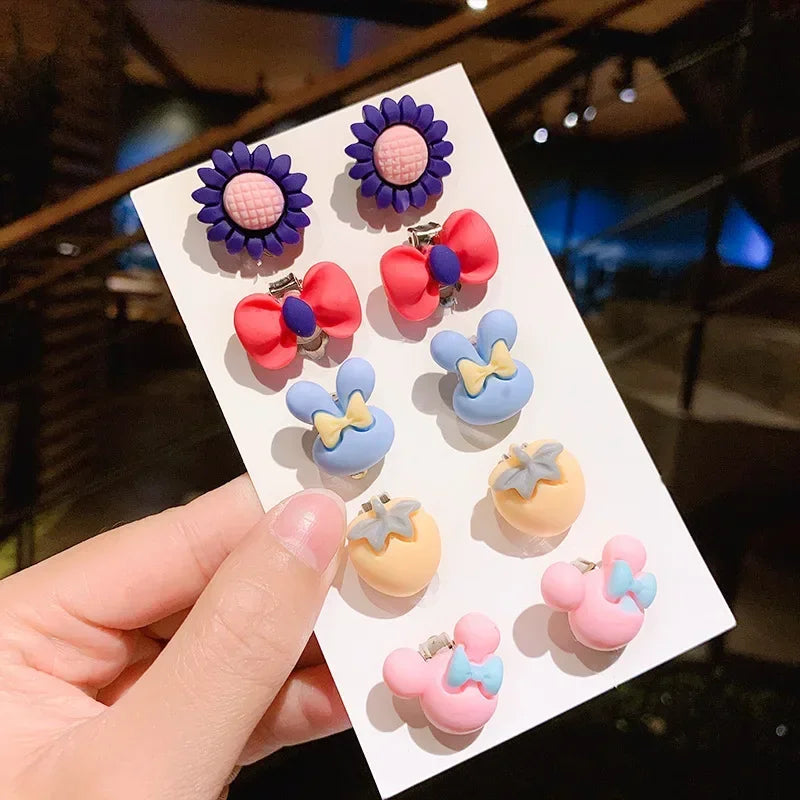 Cute Flower Ear Clips - 10pcs Girls Earrings No Ear Hole Jewelry for Kids - ZOOMNSTORE