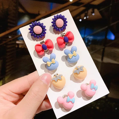 Cute Flower Ear Clips - 10pcs Girls Earrings No Ear Hole Jewelry for Kids - ZOOMNSTORE