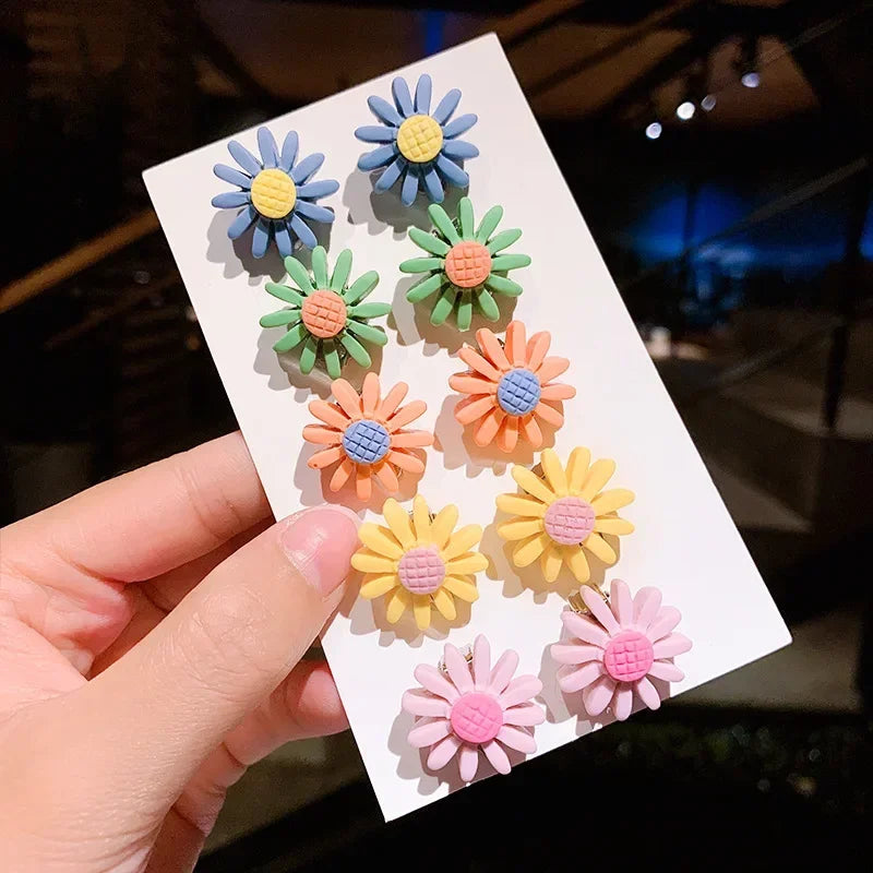 Cute Flower Ear Clips - 10pcs Girls Earrings No Ear Hole Jewelry for Kids - ZOOMNSTORE