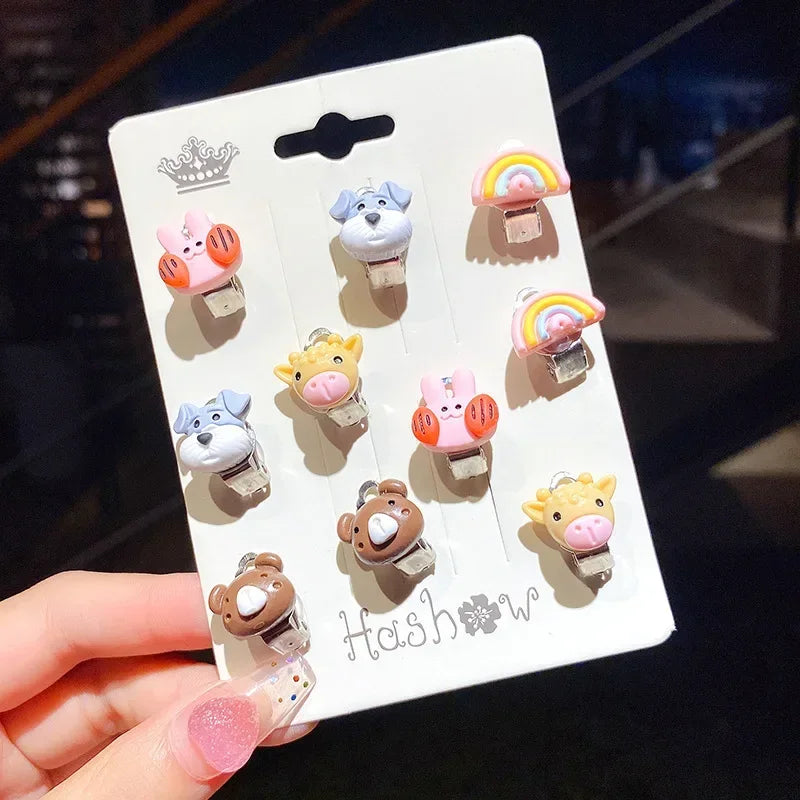 Cute Flower Ear Clips - 10pcs Girls Earrings No Ear Hole Jewelry for Kids - ZOOMNSTORE