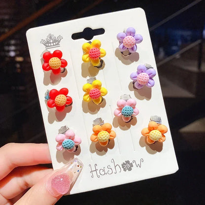 Cute Flower Ear Clips - 10pcs Girls Earrings No Ear Hole Jewelry for Kids - ZOOMNSTORE