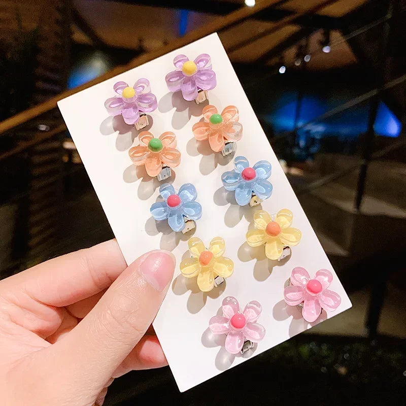 Cute Flower Ear Clips - 10pcs Girls Earrings No Ear Hole Jewelry for Kids - ZOOMNSTORE