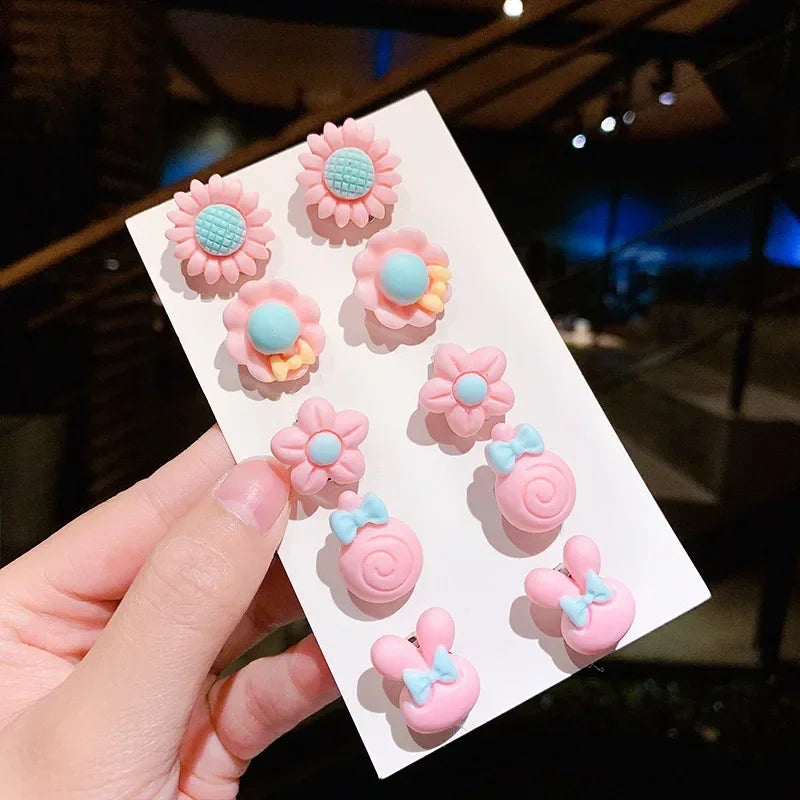 Cute Flower Ear Clips - 10pcs Girls Earrings No Ear Hole Jewelry for Kids - ZOOMNSTORE