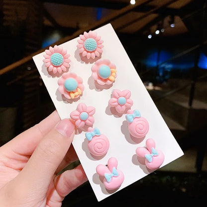 Cute Flower Ear Clips - 10pcs Girls Earrings No Ear Hole Jewelry for Kids - ZOOMNSTORE