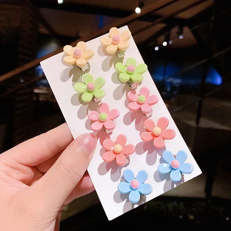 Cute Flower Ear Clips - 10pcs Girls Earrings No Ear Hole Jewelry for Kids - ZOOMNSTORE