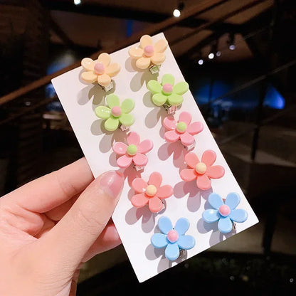 Cute Flower Ear Clips - 10pcs Girls Earrings No Ear Hole Jewelry for Kids - ZOOMNSTORE