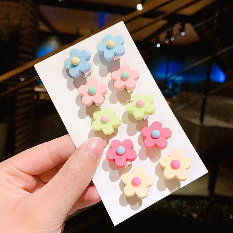 Cute Flower Ear Clips - 10pcs Girls Earrings No Ear Hole Jewelry for Kids - ZOOMNSTORE