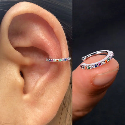 Clip On Earrings - Geometric Rainbow Cubic Zirconia Cuff Wrap Ear Cartilage Clips - ZOOMNSTORE