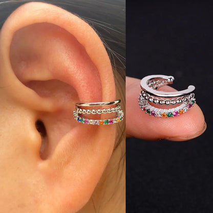 Clip On Earrings - Geometric Rainbow Cubic Zirconia Cuff Wrap Ear Cartilage Clips - ZOOMNSTORE