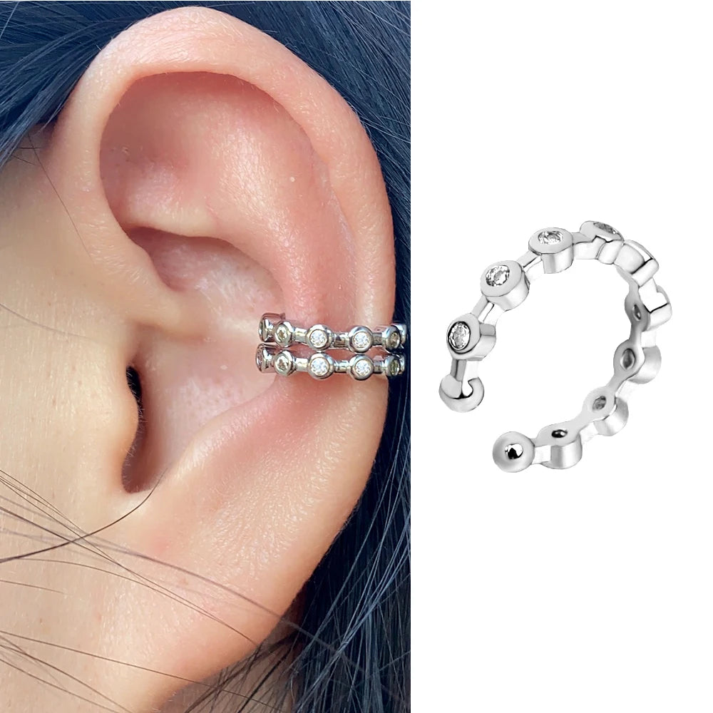 Clip On Earrings - Geometric Rainbow Cubic Zirconia Cuff Wrap Ear Cartilage Clips - ZOOMNSTORE