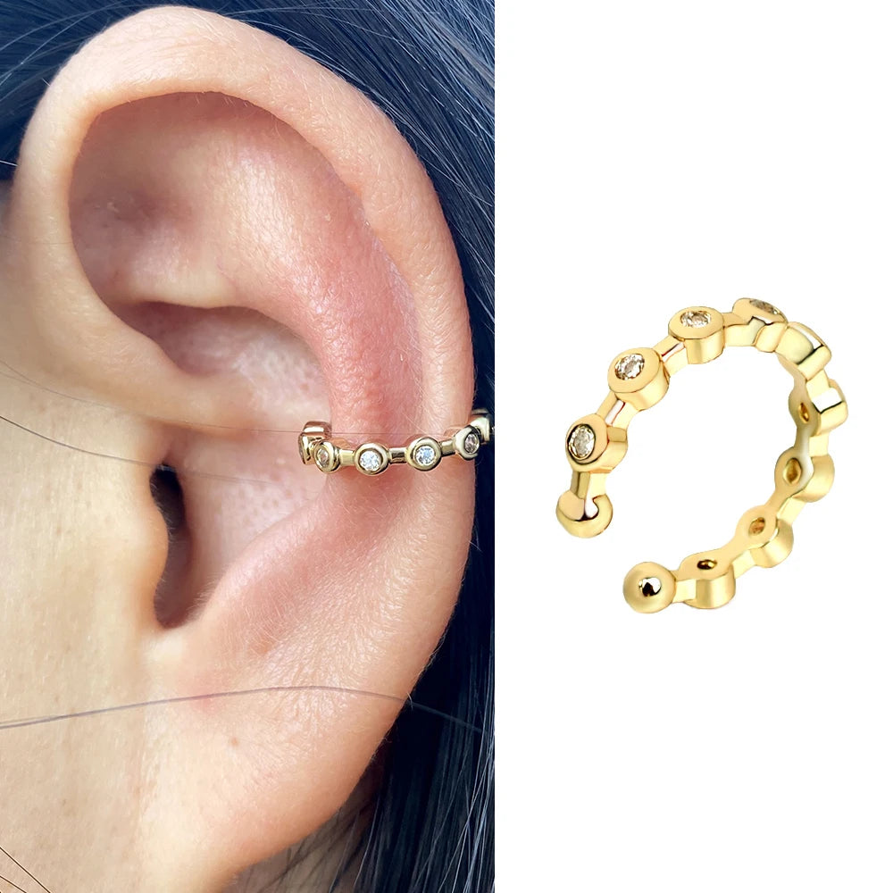 Clip On Earrings - Geometric Rainbow Cubic Zirconia Cuff Wrap Ear Cartilage Clips - ZOOMNSTORE