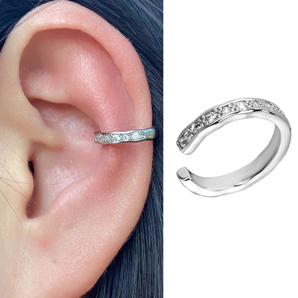 Clip On Earrings - Geometric Rainbow Cubic Zirconia Cuff Wrap Ear Cartilage Clips - ZOOMNSTORE