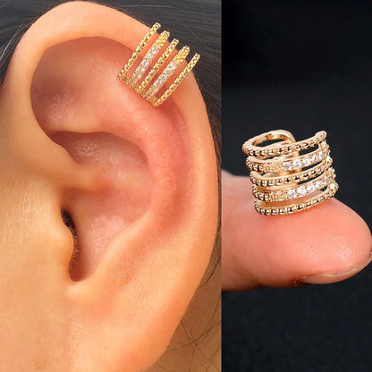 Clip On Earrings - Geometric Rainbow Cubic Zirconia Cuff Wrap Ear Cartilage Clips - ZOOMNSTORE