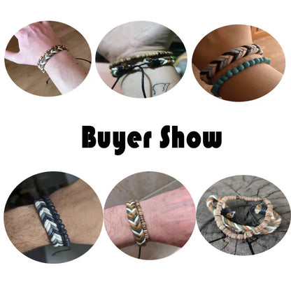 Coconut Husk Wood Bracelet Set - Handmade Mens Lava  Tiger Eye Beaded Jewelry - ZOOMNSTORE