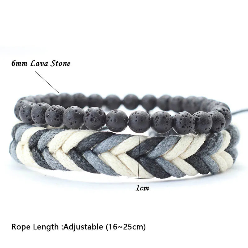 Coconut Husk Wood Bracelet Set - Handmade Mens Lava  Tiger Eye Beaded Jewelry - ZOOMNSTORE
