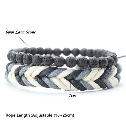 Coconut Husk Wood Bracelet Set - Handmade Mens Lava  Tiger Eye Beaded Jewelry - ZOOMNSTORE