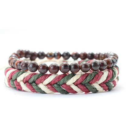 Coconut Husk Wood Bracelet Set - Handmade Mens Lava  Tiger Eye Beaded Jewelry - ZOOMNSTORE