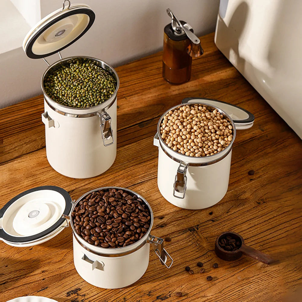 Airtight Stainless Steel Coffee Bean Container - Vacuum Sealed Kitchen Storage Jar - ZOOMNSTORE
