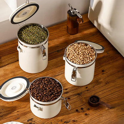 Airtight Stainless Steel Coffee Bean Container - Vacuum Sealed Kitchen Storage Jar - ZOOMNSTORE