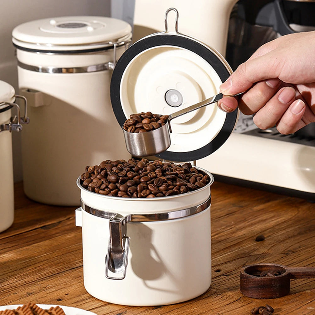 Airtight Stainless Steel Coffee Bean Container - Vacuum Sealed Kitchen Storage Jar - ZOOMNSTORE