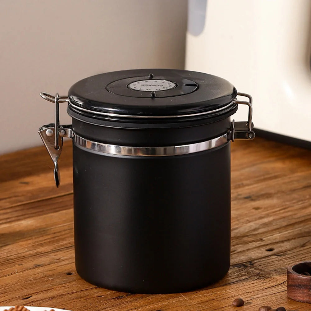 Airtight Stainless Steel Coffee Bean Container - Vacuum Sealed Kitchen Storage Jar - ZOOMNSTORE