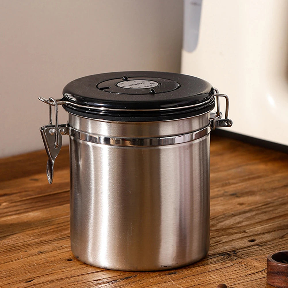 Airtight Stainless Steel Coffee Bean Container - Vacuum Sealed Kitchen Storage Jar - ZOOMNSTORE