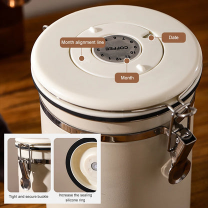 Airtight Stainless Steel Coffee Bean Container - Vacuum Sealed Kitchen Storage Jar - ZOOMNSTORE