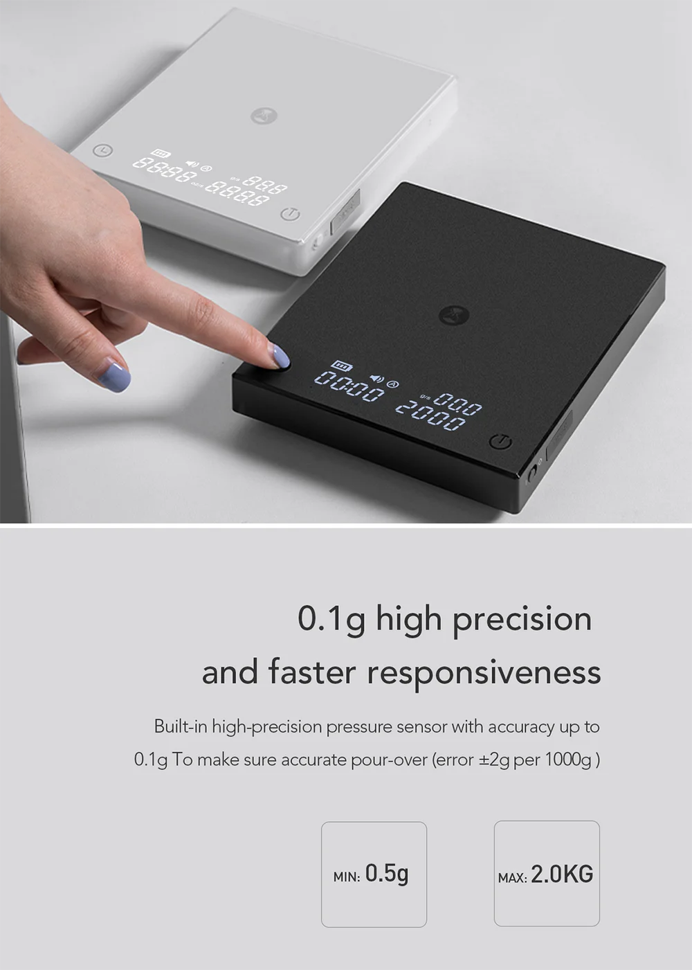 Coffee Scale Digital - Timemore Black Mirror Basic 2 Pour Over Timer Tare Function - ZOOMNSTORE