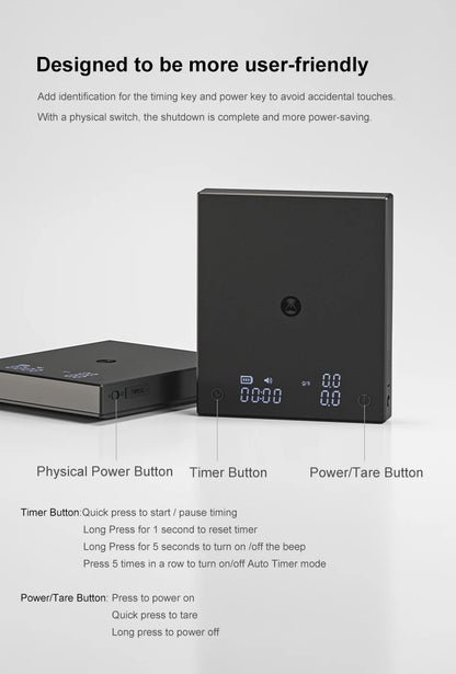 Coffee Scale Digital - Timemore Black Mirror Basic 2 Pour Over Timer Tare Function - ZOOMNSTORE