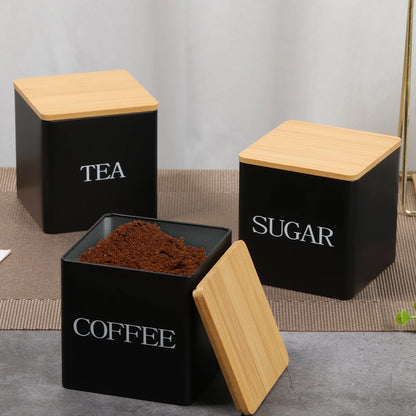 Coffee Storage Canisters - 3Pcs Vacuum Sealed Jars with Bamboo Lid | Airtight Kitchen Storage - ZOOMNSTORE