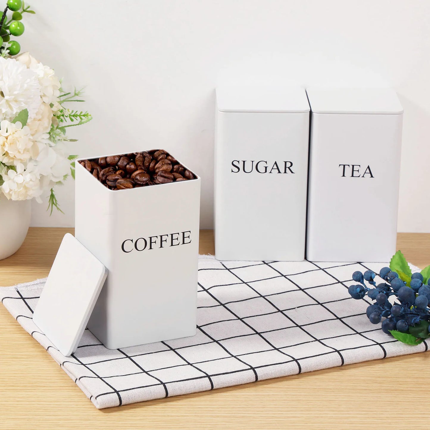 Coffee Storage Canisters - 3Pcs Vacuum Sealed Jars with Bamboo Lid | Airtight Kitchen Storage - ZOOMNSTORE