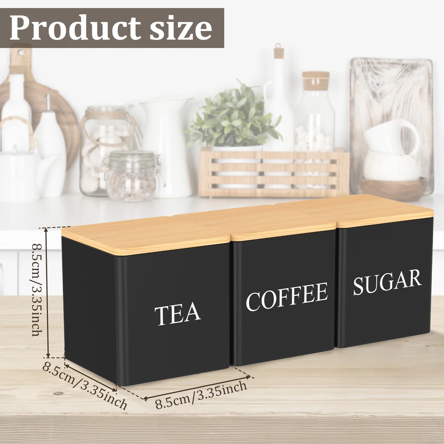3Pcs Coffee Bean Storage Jar Coffee Sugar and Tea Storage Container with Bamboo Lid Simple Metal Kitchen Storage Supplies - ZOOMNSTORE