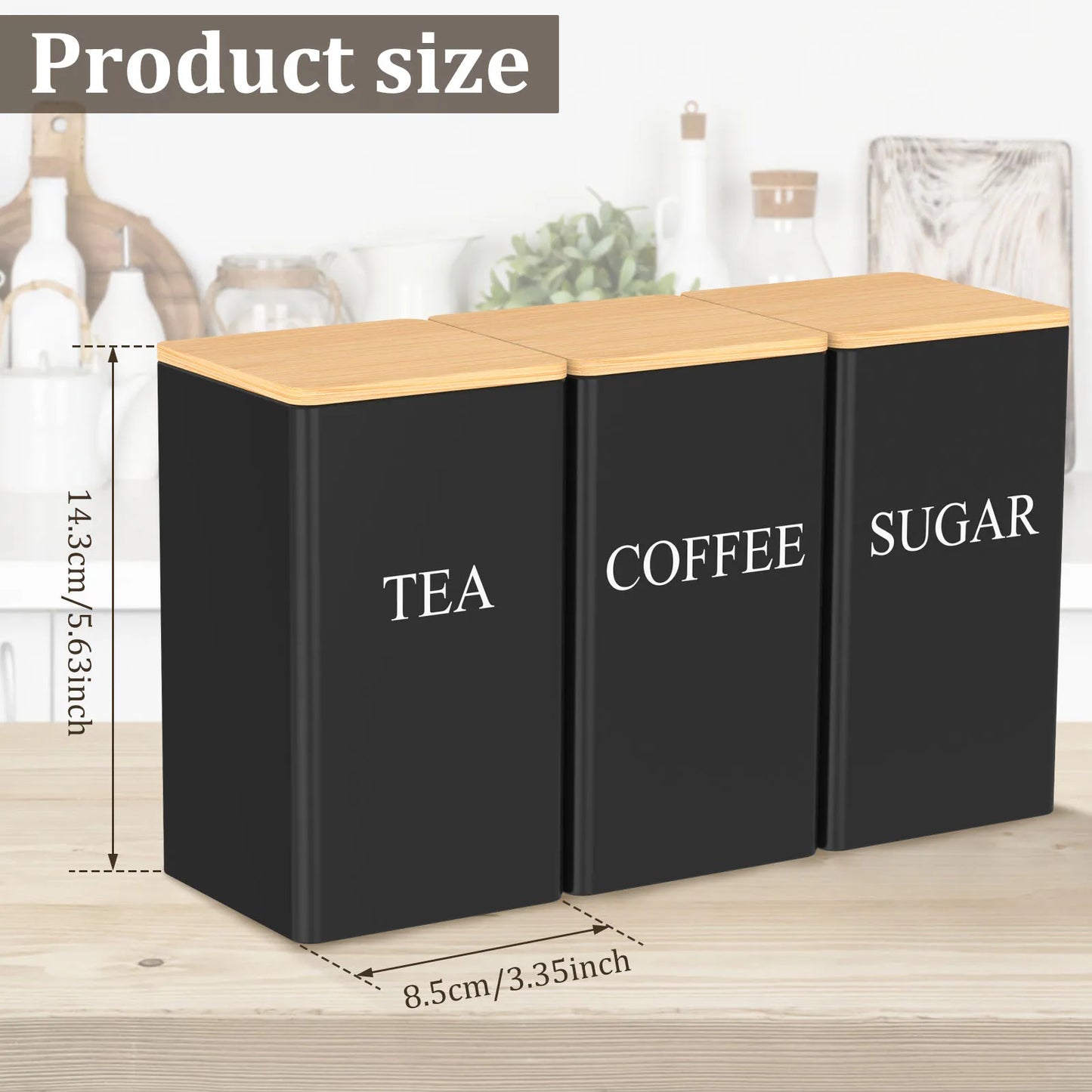 3Pcs Coffee Bean Storage Jar Coffee Sugar and Tea Storage Container with Bamboo Lid Simple Metal Kitchen Storage Supplies - ZOOMNSTORE